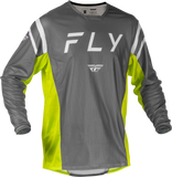 Fly Racing Kinetic Mesh Center Jersey Grey/White/Hi Vis Medium - Breathable Moto Jersey with Tagless Collar and Extended Tails