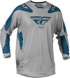 Fly Racing Kinetic Mesh Sym Jersey Grey/Blue Large - Breathable Dirt Bike Jersey with Tagless Collar