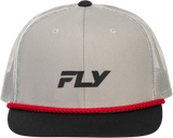 Fly Racing Fly Trucker Hat Grey - Adjustable Snapback with Curved Bill