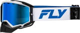 Fly Racing Zone Elite Snow Goggle White/Blue with Dark Blue Mirror and Polarized Smoke Lens