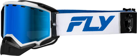 Fly Racing Zone Elite Snow Goggle White/Blue with Dark Blue Mirror and Polarized Smoke Lens