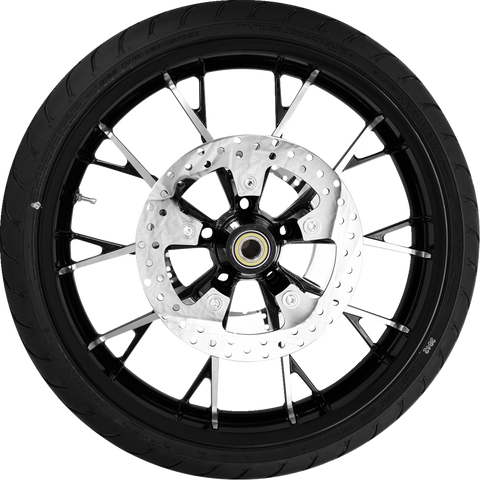 Coastal Moto Marlin Front Wheel with 21-Inch Black Cut Design and 11.8-Inch Rotors for Harley FLHXST/FLTRXST/FLRT Models - Part Number PKG-MAR213BC-ABST