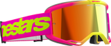 Alpinestars Vision 5 Wordmark Pink/Yellow Fluo Motocross Goggles with Red Mirror Lens, Model 5102425-3085