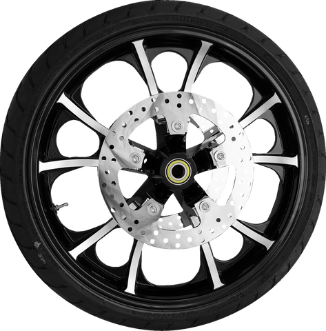 Coastal Moto Largo Front Wheel - Black Cut (21") with 11.8" Rotors and Dunlop 130/60B21 Tire for Harley FLHXST/FLTRXST/FLRT Models PKG-LGO213BC-ABST