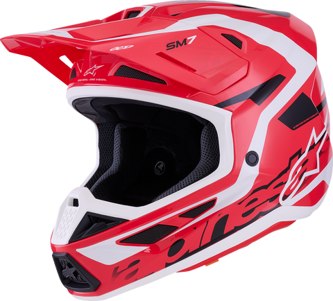 Alpinestars SM7 Helmet - Deed Gloss Red/Black/White XS - Lightweight Off-Road Racing Helmet with Superior Ventilation and Impact Protection