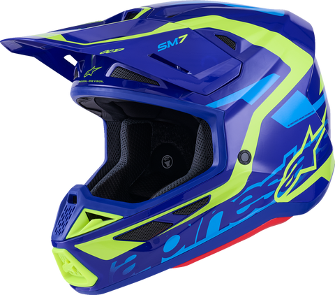 Alpinestars SM7 Helmet - Deed Gloss Blue/Yellow Fluo Large (Part #8302426-7253-L)