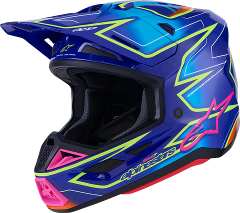 Alpinestars SM7 Helmet - Cast Gloss Blue Pink Yellow Fluo, Small