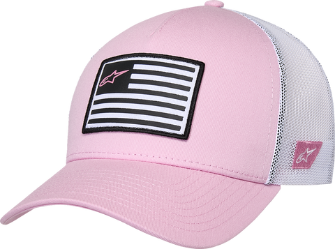 Alpinestars Flag Snapback Hat - Pink and White with Curved Bill and Structured Crown