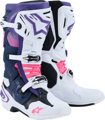 Alpinestars Tech 10 Boots - White, Violet, Navy, Pink Fluorescent, US 12 / EU 47