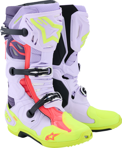 Alpinestars Tech 10 Supervented Boots - US 10 / EU 44.5, Purple/Fluorescent Yellow/Diva Pink