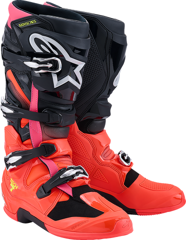 Alpinestars Tech 7 Off-Road Motorcycle Boots * Black, Fluorescent Red & Pink, US 9 / EU 43