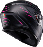 AGV K3 Syth Motorcycle Helmet Matte Black/Pink 2XL, Part Number 2118381004-025-XXL
