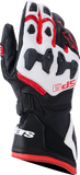 Alpinestars SP-9 Leather Motorcycle Gloves Black/White/Bright Red Small 3500526-1304-S