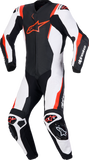 Alpinestars Missile v3 1-Piece Leather Motorcycle Racing Suit, Black/White/Red Fluo, US 38 / EU 48, Part Number 3150127-1231-48