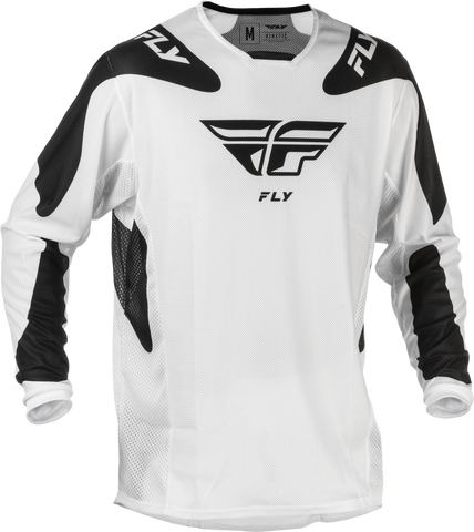 Fly Racing Kinetic Mesh Sym Jersey White/Black 2X - Breathable Dirt Bike Jersey with Tagless Collar and Extended Tail