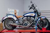 Sawicki Indian Scout Mid-Length Cannon Brushed Stainless Steel 2-Into-1 Exhaust System, Part Number 930-01367