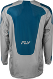 Fly Racing Kinetic Mesh Sym Jersey Grey/Blue Small - Breathable Dirt Bike Jersey for Riders