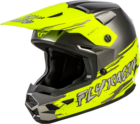 Fly Racing Youth Kinetic Surge Helmet Grey/Hi Vis Ys – Lightweight Off-Road Motorcycle Helmet with Advanced Ventilation and Safety Features