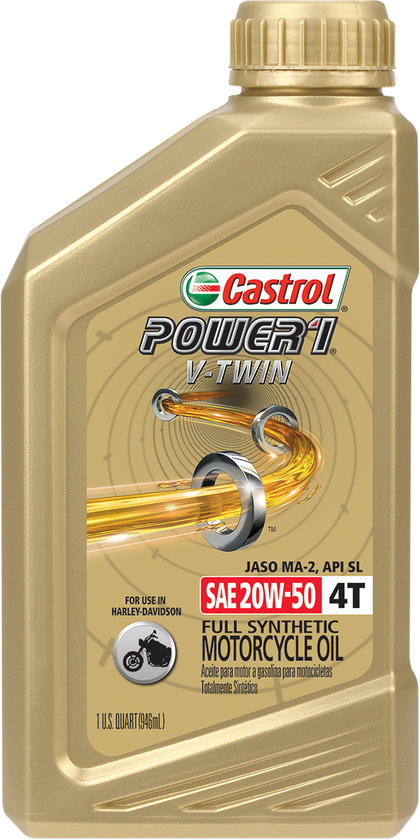 CASTROL Power 1® Synthetic Engine Oil - V-Twin - 20W-50 - 1 U.S. quart 15D28D