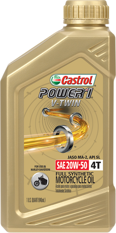CASTROL Power 1® Synthetic Engine Oil - V-Twin - 20W-50 - 1 U.S. quart 15D28D