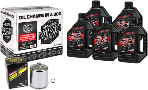 MAXIMA RACING OIL Quick Change M8 Synthetic 20W-50 Oil Change Kit - Chrome Filter 90-129015PC