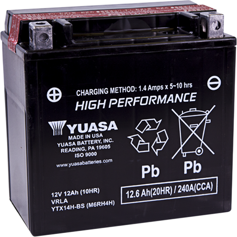 YUASA AGM Battery - YTX14H-BS .69L YUAM6RH4H